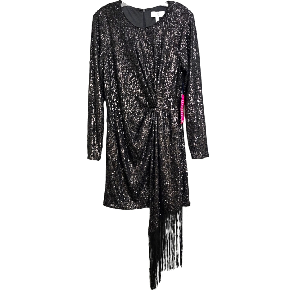 Nwt Belle Badgley Mischka Black Sequin Longsleeve Harley Long Fringed Sa… - Picture 4 of 17